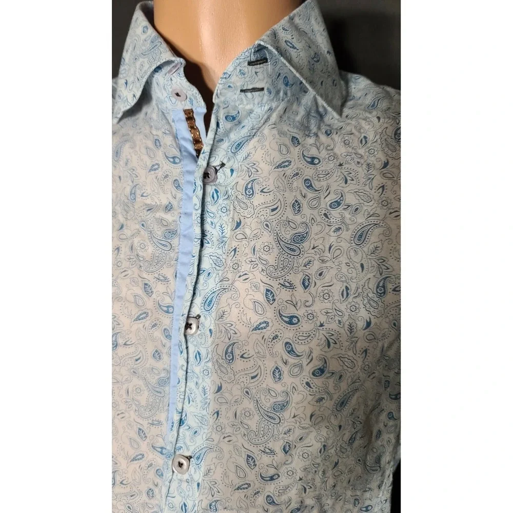 BESPOKE Mens Paisley Navy Blue Button Up Dress Shirt Size Medium @15 fitted - Picture 10 of 12